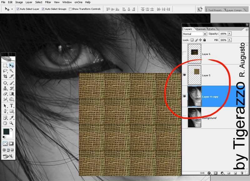 Preparar 2 capas, una con la imagen otra con la textura